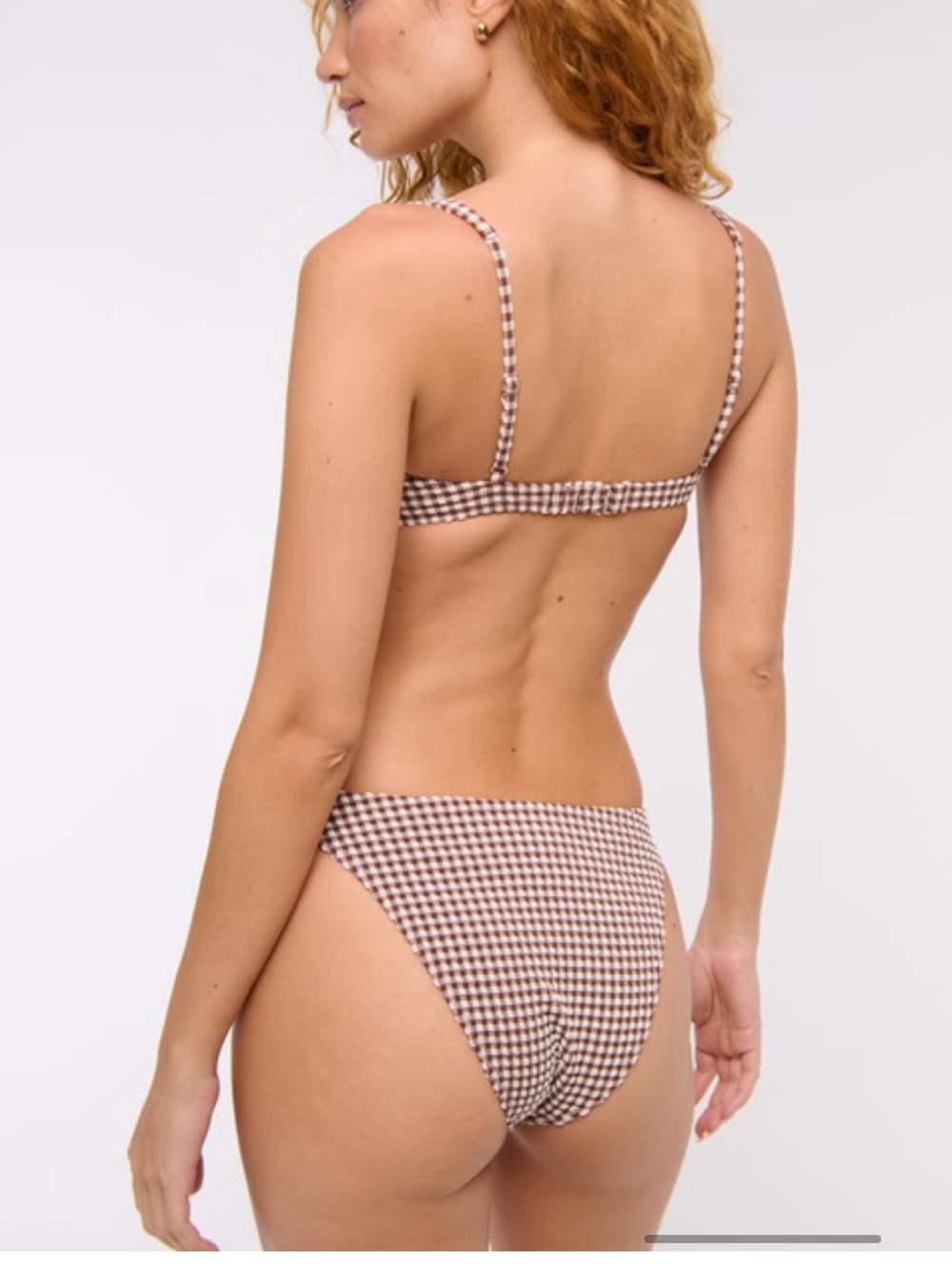 Abercrombie & Fitch Brown Gingham Mid Rise High-Leg Bikini Bottom - Picture 4 of 4